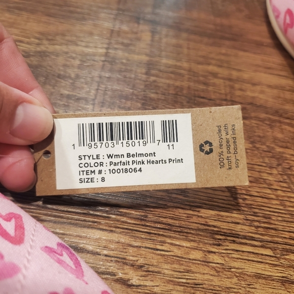 Toms Belmont Flats Canvas Shoes Parfait Pink Hearts Casual Comfy Preppy 8 New - Picture 8 of 8